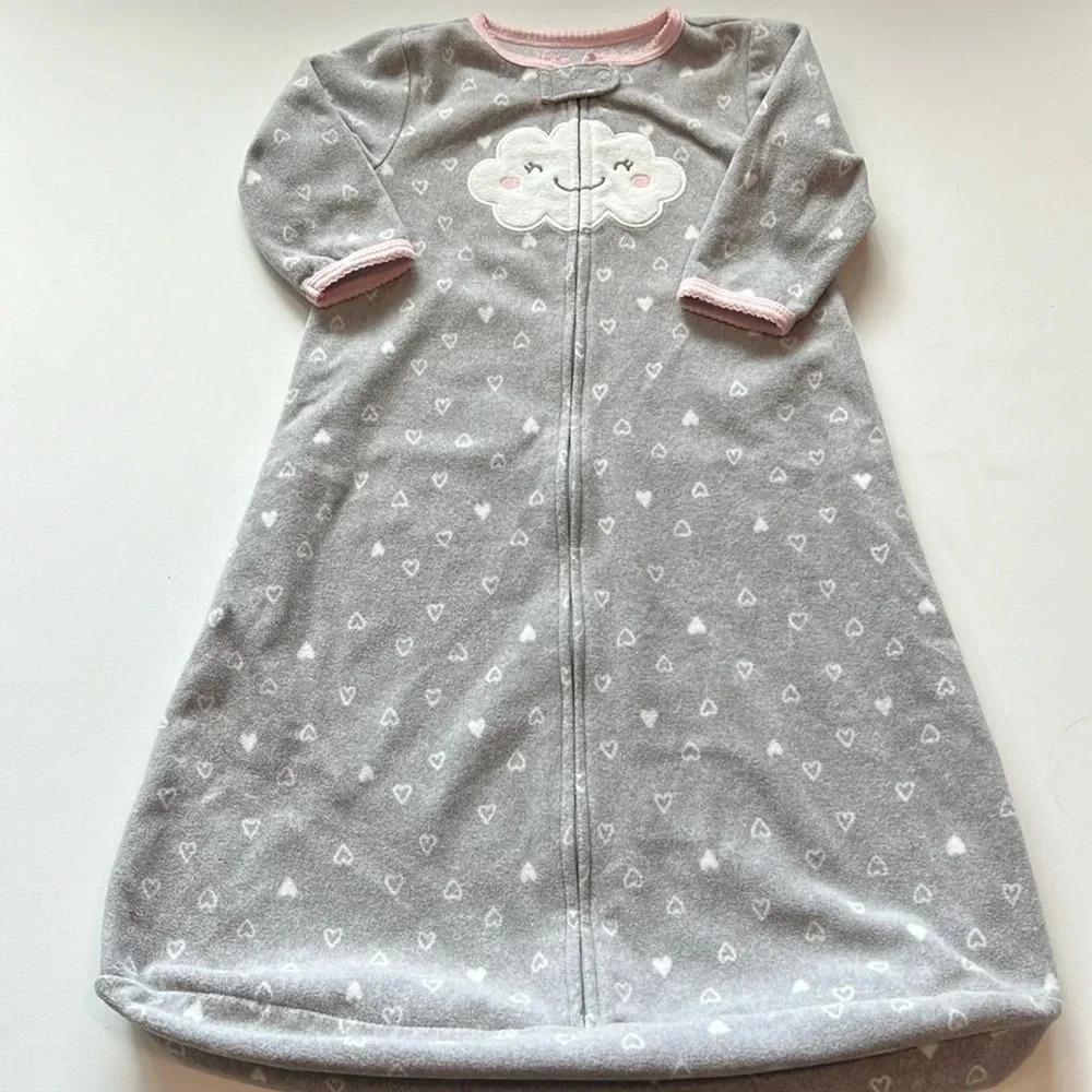 Carters - pink/gray hearts, clouds‎ fleece sleep sack, 6-9m
